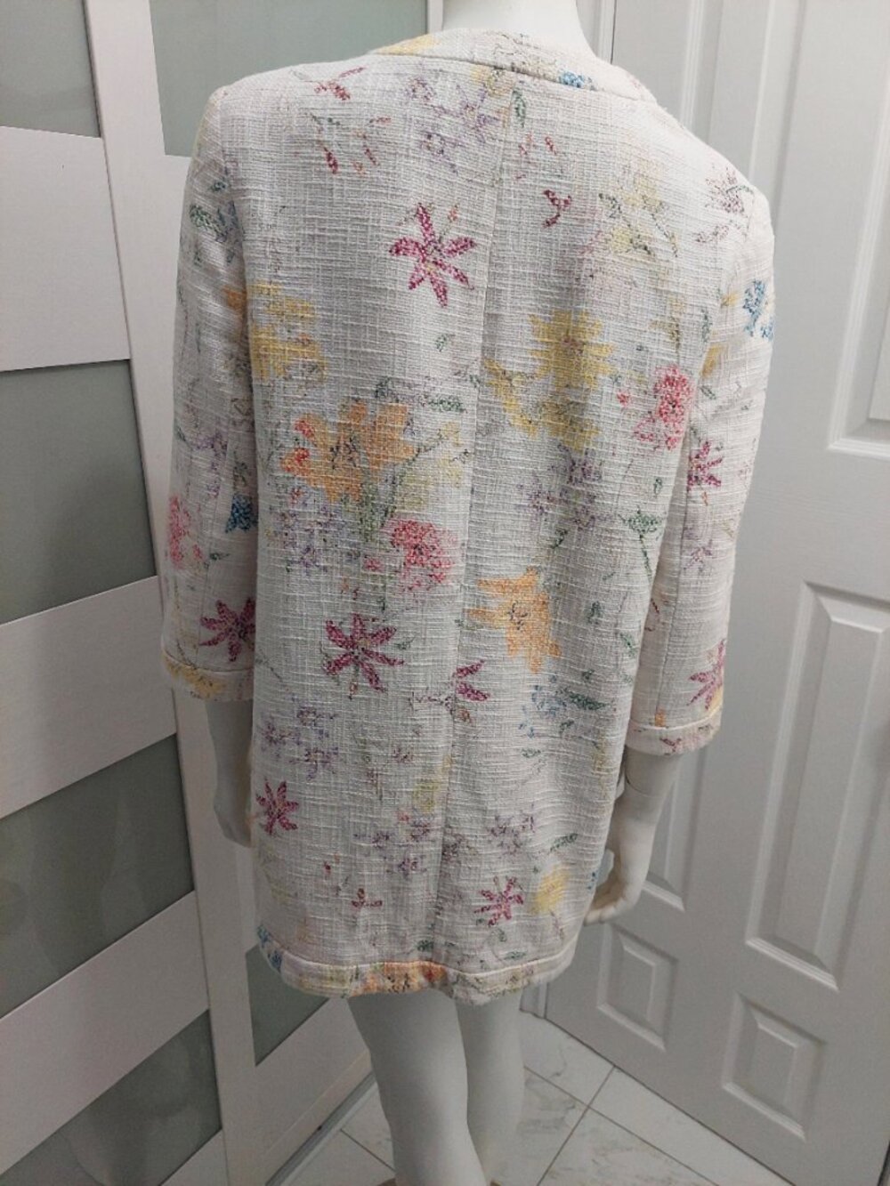 Zara Basic Multicolor Floral Textured Tweed Longline Open Coat M - Picture 3 of 8